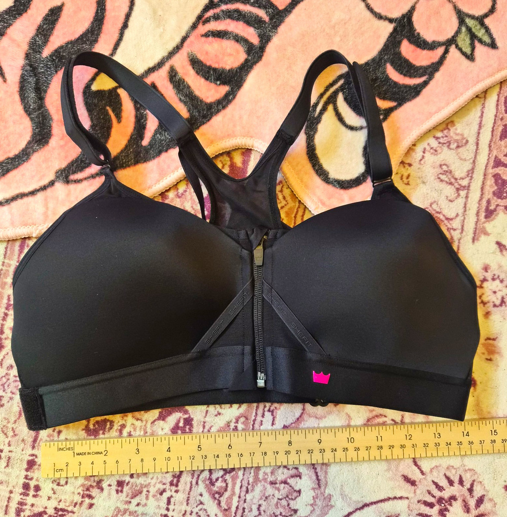 SHEFIT Exhilarate Luxe Zip Front High Support Sports Bra Black Style 110013 gym